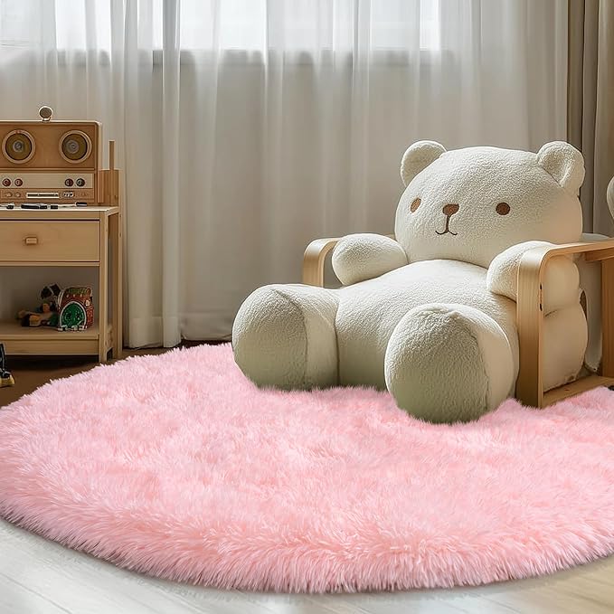 Alfombra redonda rosa suave 4 pies para dormitorio infantil miniatura 8