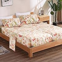 Vista 12 de QSH Juego de sábanas de tamaño individual 100% algodón egipcio, estampado de flores verdes con pájaros, mariposas y botánicas, lujo impreso, ropa