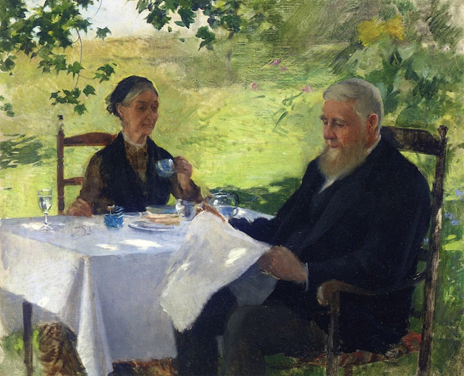 ARTXLXXBN Famous Art Print Poster Vintage Wall Art Tea on the Porch by Willard Leroy Metcalf Canvas Art Poster for Home Decor 60x90cm