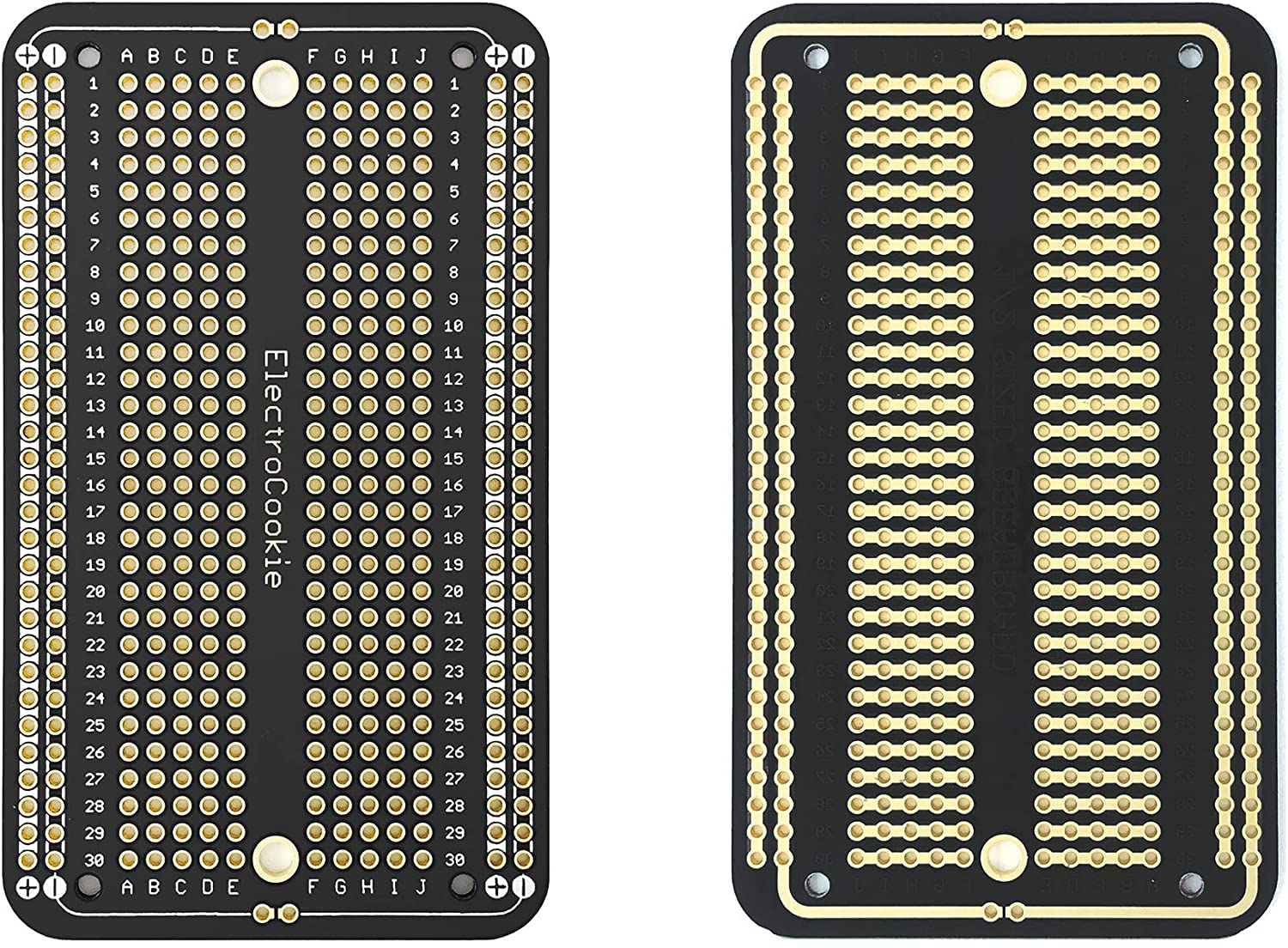ELECTROCOOKIE PCB Prototype Board Solderable Breadboard for DIY Electronics, Compatible for Mini Arduino Soldering Projects, Gold-Plated (30 Pack, Black)