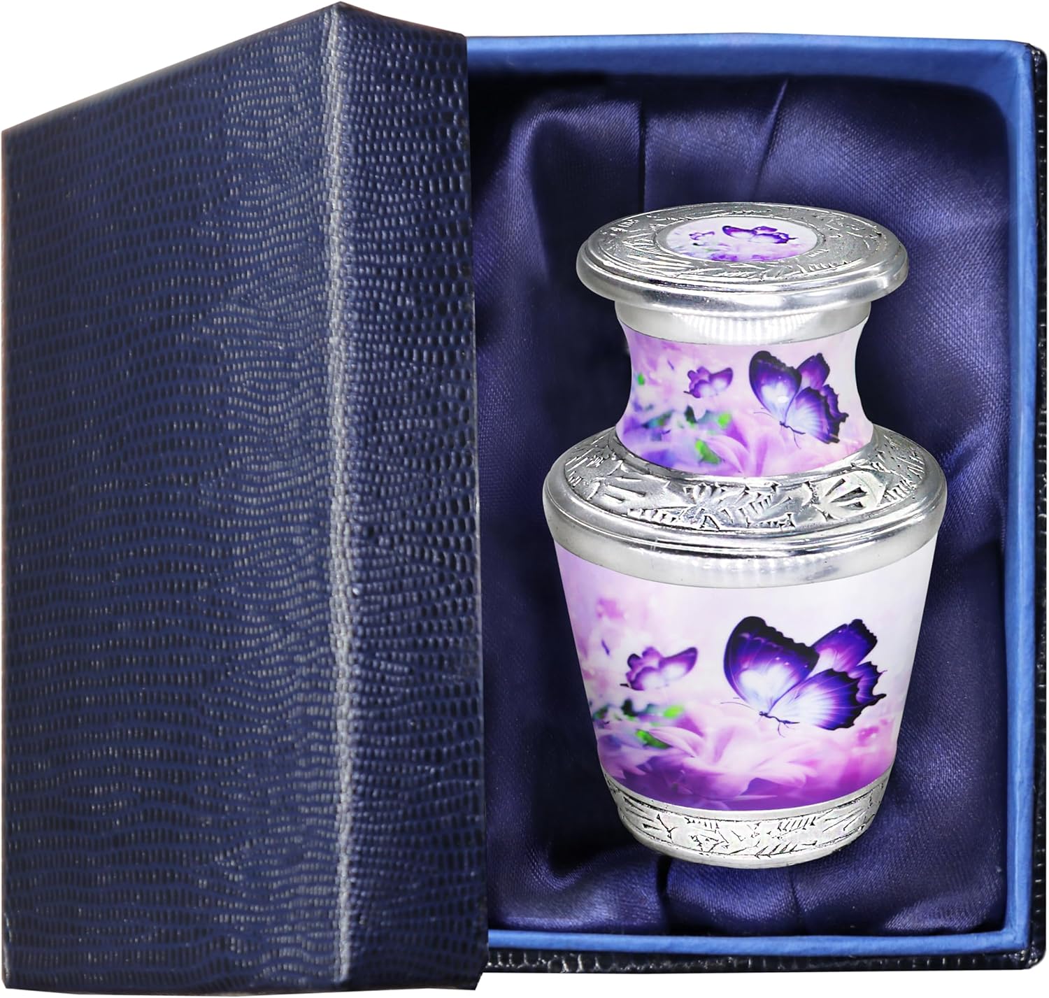 M MEILINXU Urn for Ashes for Woman & Men, Cremation Urns for Human Ashes Adult Female and Male, Burial Urn with Butterflies, Decorative Urns for Funeral, Purple Butterfly and Flowers - Large
