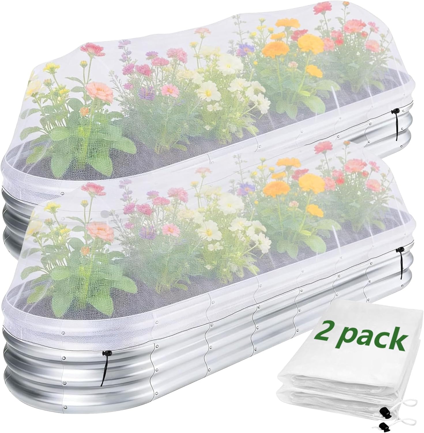 2 Pack Garden Netting for Raised Beds, 6.2x3.3x1.6 Ft Raised Bed Plant Covers for Garden Protection, Fine Mesh Bird Netting Pest Barrier Screen with Drawstring for Protecting Vegetables Fruits Crops