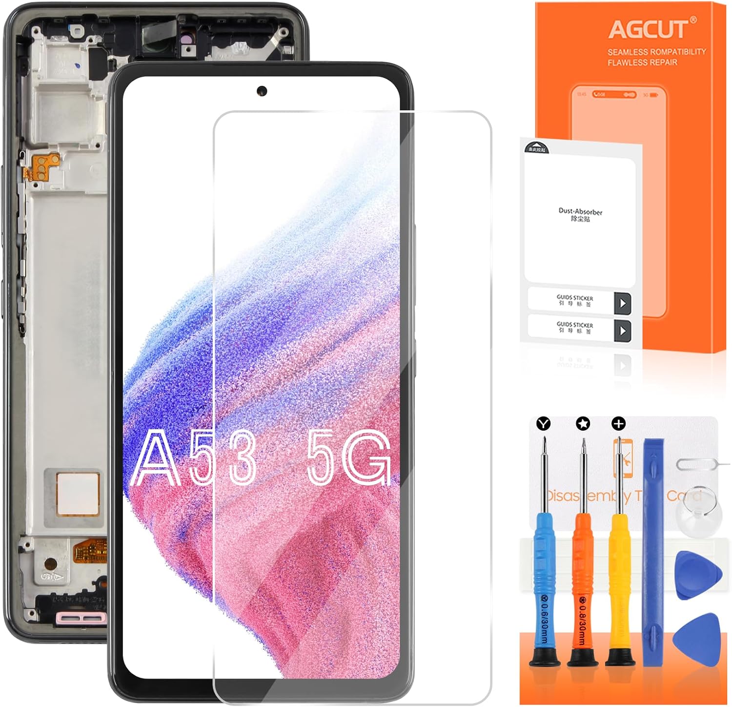 OLED for Samsung Galaxy A53 5G Screen Replacement for Samsung A53 5G LCD Display SM-A536U Screen Replacement A536E LCD Digitizer Touch Assembly with Frame +Installation Video(Support Fingerprint)