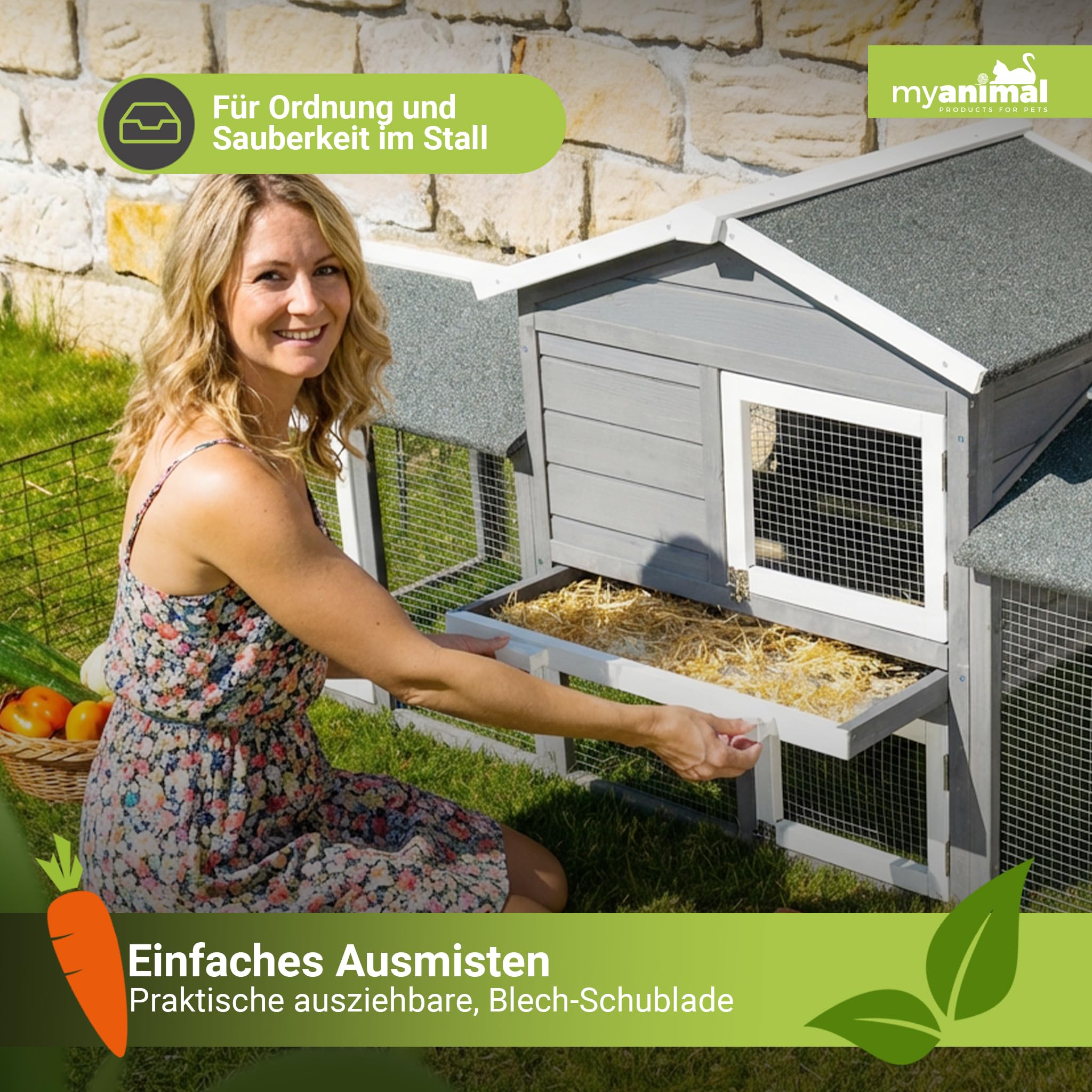 Miweba MyAnimal Hasenstall MH-03 | 226x53x85 cm - Kaninchenstall XXL mit Freilaufgehege - Hasenkäfig - Kleintierkäfig - Holz imprägniert - Kaninchenkäfig Winterfest - Käfig - Hasenhaus (Grau/Weiß)