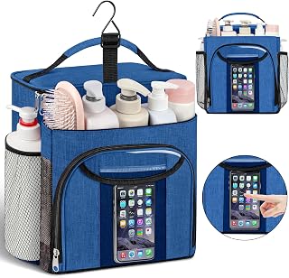 Attmu Mesh Shower Caddy Portable for Dorm College Essentials, Large Capacity Separate Compartment Hanging Toiletry Bag for College Student Camping Gym Travel Essentials (Blue)
