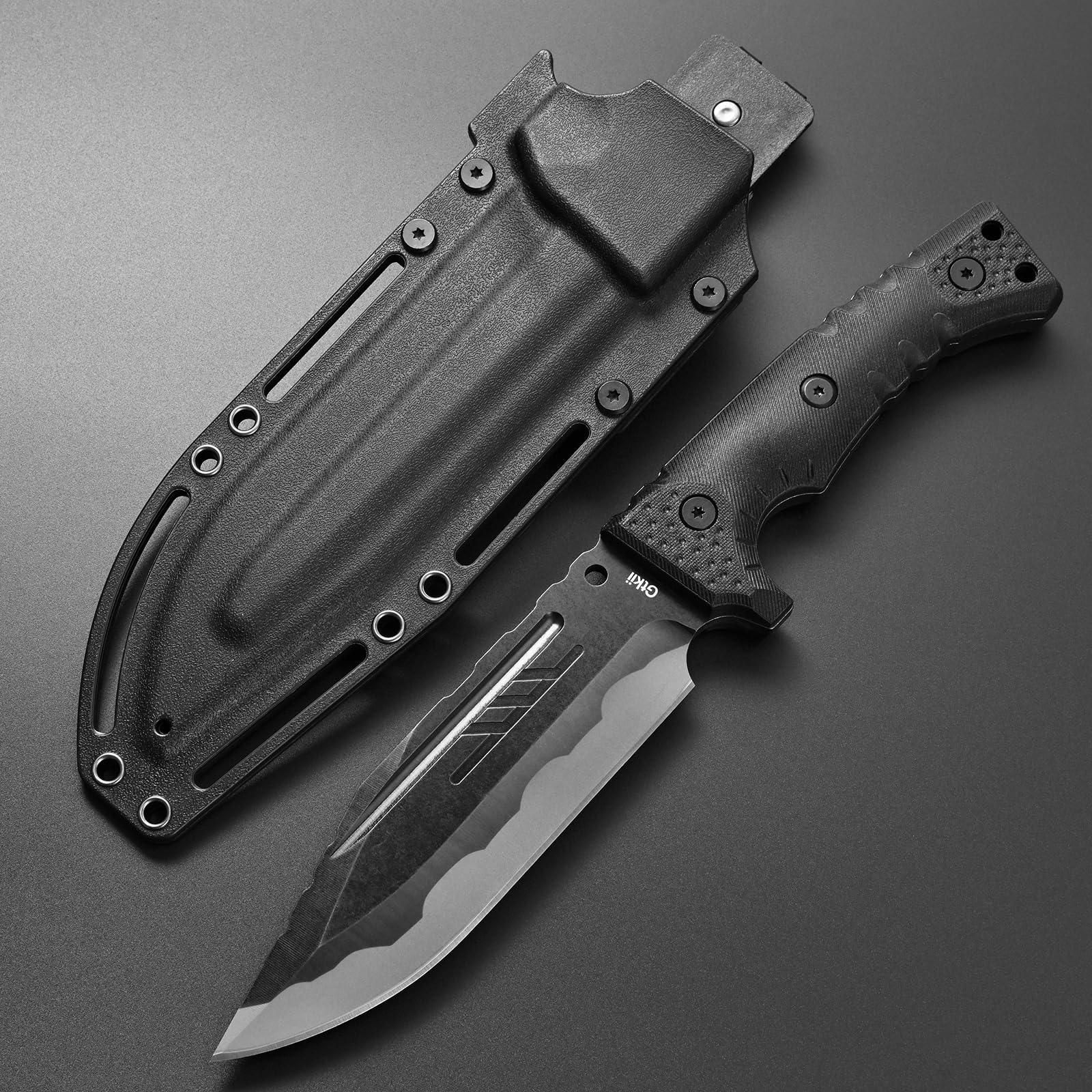 Gtkii GTK8 Fixed Blade Knife DC53 Steel Blade Full Tang Nylon Fiberglass Handle EDC Fixed Knifes for Outdoor Working Camping Bushcraft(black)