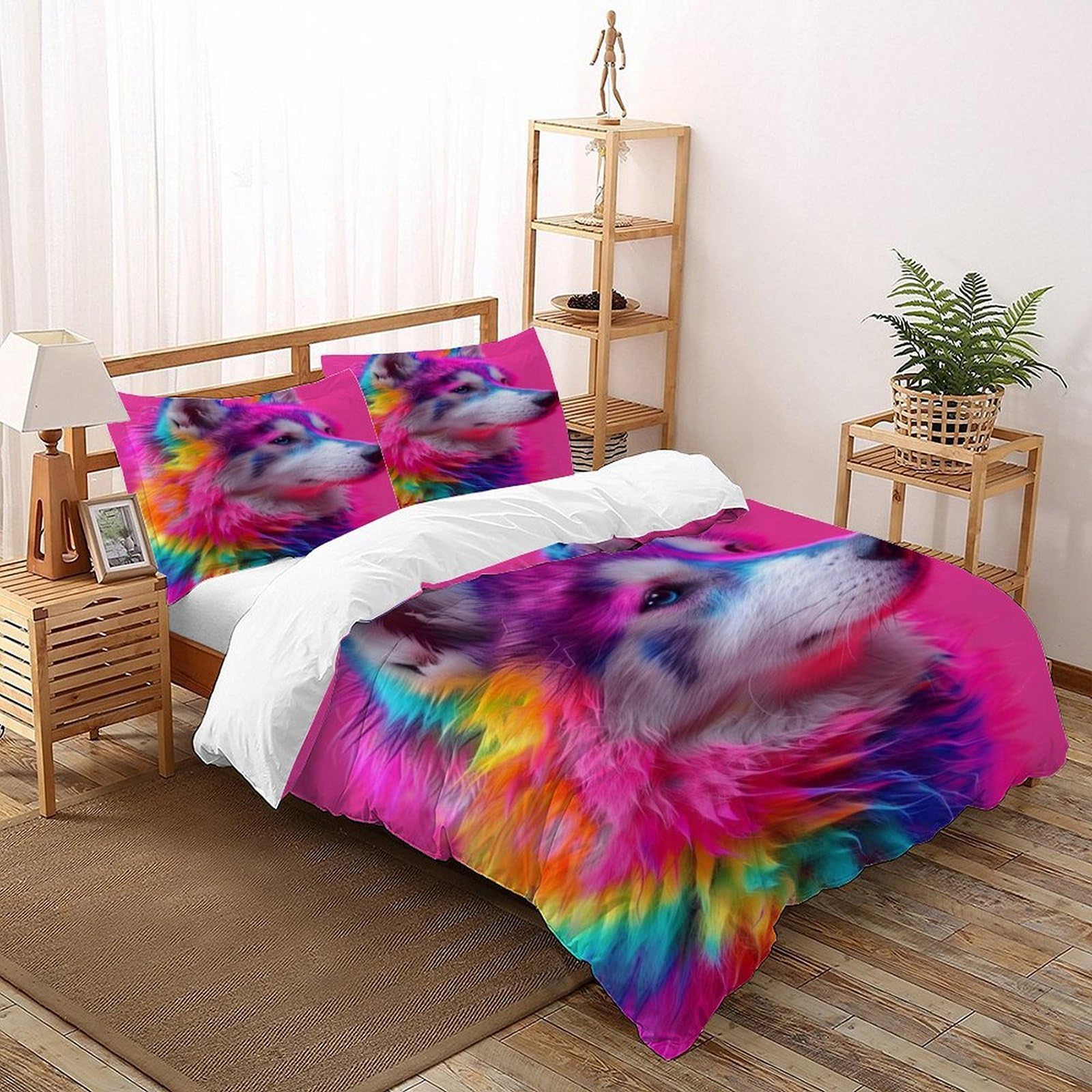 Housse de couette chien 200x200 anti-plis en microfibre douce pour lit 2 places
