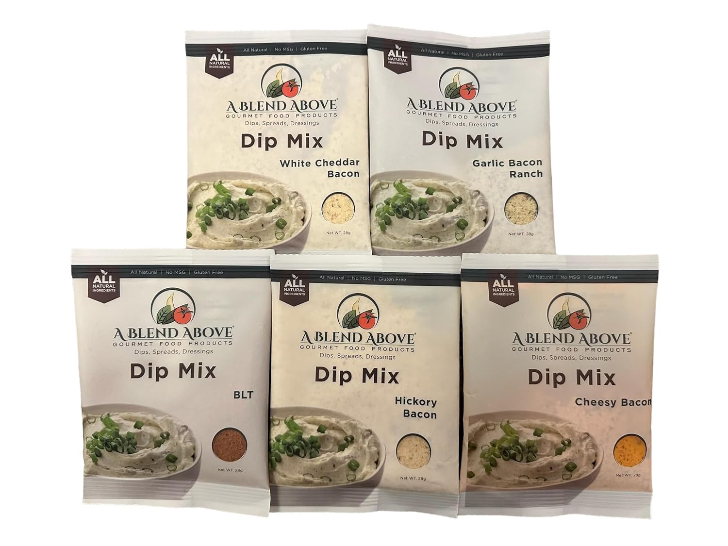 A Blend Above Bacon Lovers Dip Mix, 5 packets - Hickory Bacon, White Cheddar Bacon, BLT, Cheesy Bacon, and Garlic Bacon Ranch