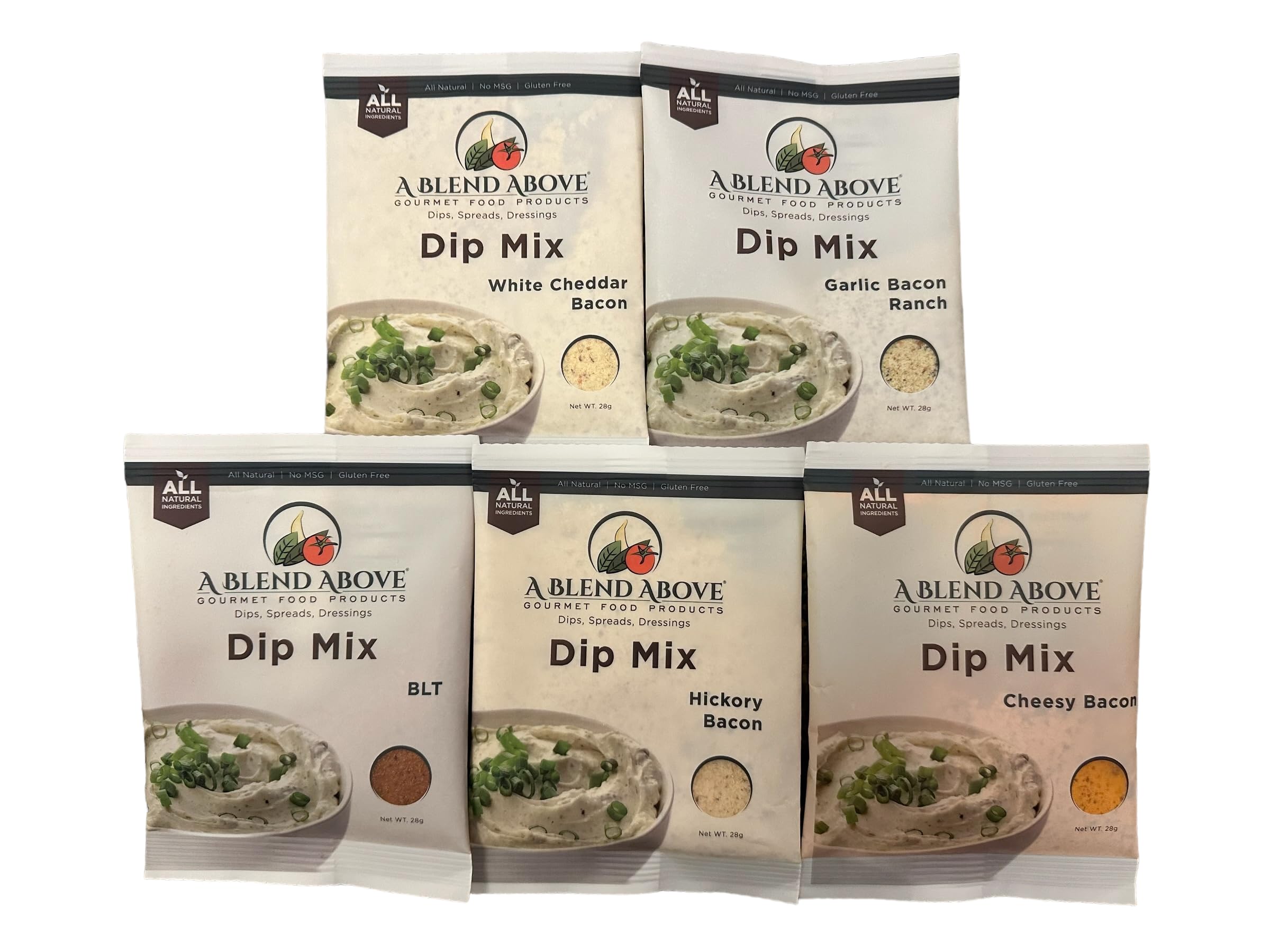 A Blend Above Bacon Lovers Dip Mix, 5 packets - Hickory Bacon, White Cheddar Bacon, BLT, Cheesy Bacon, and Garlic Bacon Ranch