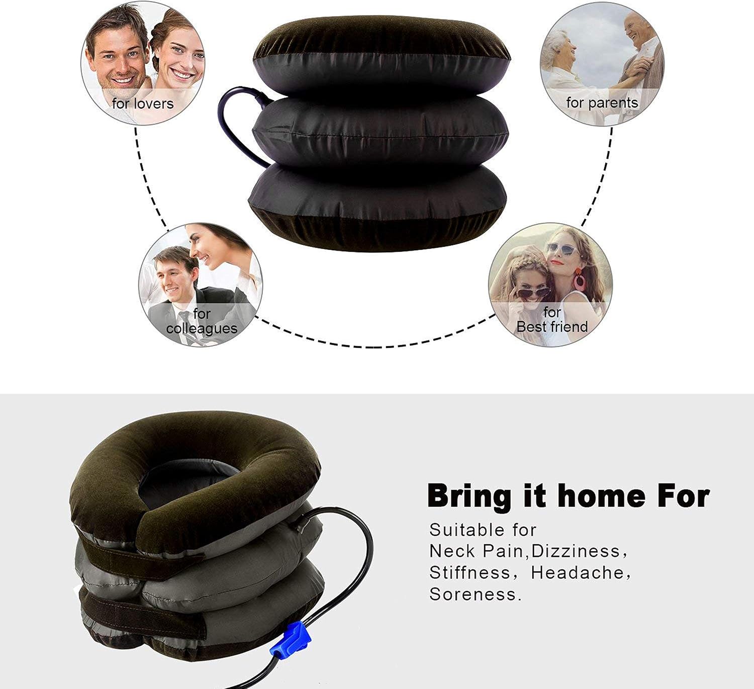 Ohuhu Neck Cervical Traction Collar Device For Head &Neck Pain Neck Spine Alignment Pillow, Brown