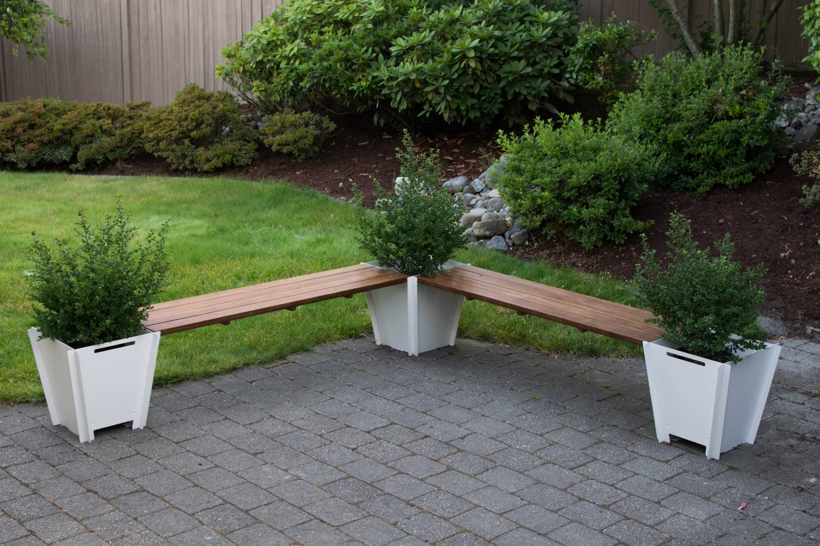 Groovebox Eckbank mit 3 Pflanzkästen aus Stahl, braun, Bambus Sitzbank mit Pflanzkübel, Ecksitzbank, Gartenbank, Holzbank, Parkbank, Gartensitzbank, Blumenkasten, Blumenkübel