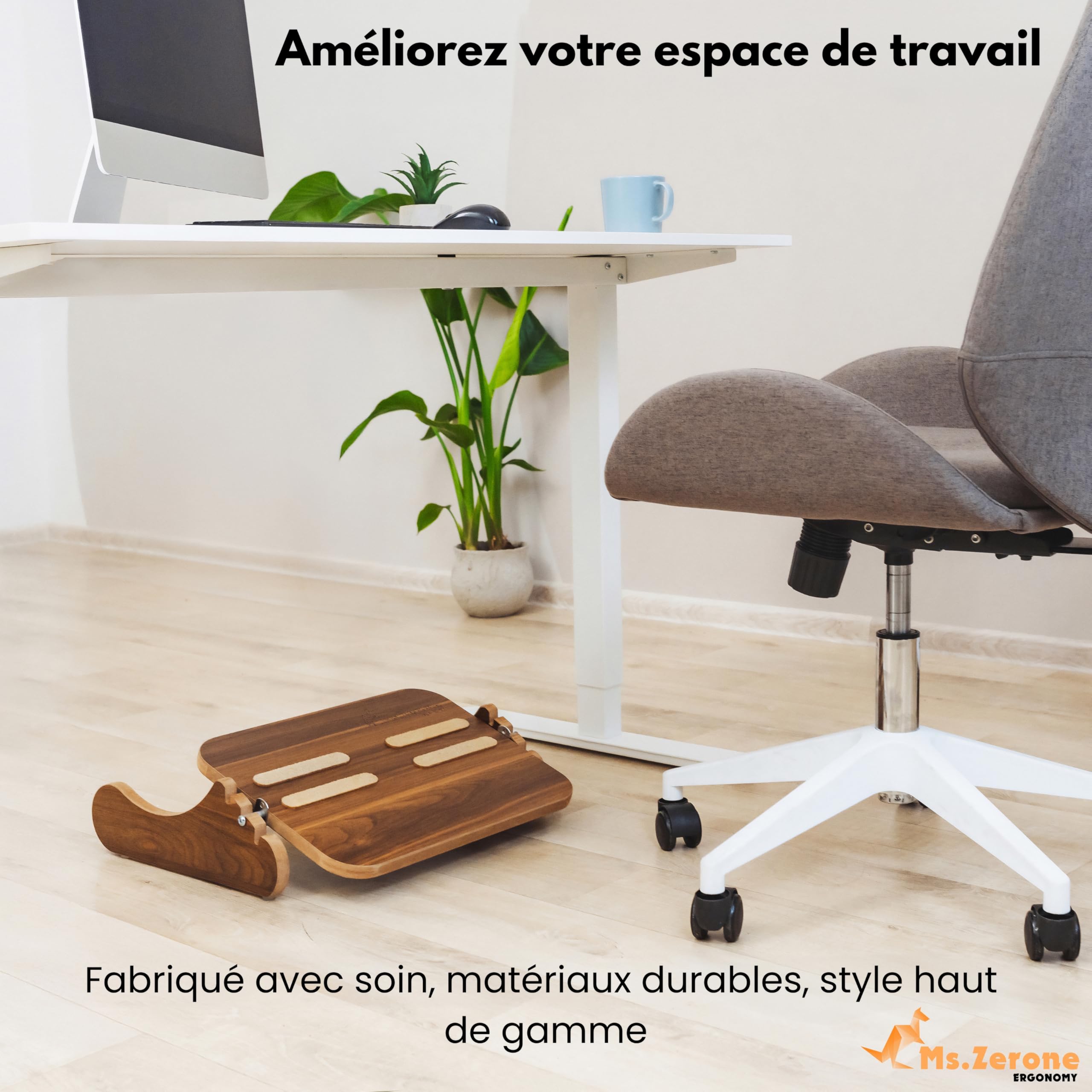Reposapiés de Madera para Oficina – Reposa Pies Ergonómico con Altura Ajustable y Movimiento Basculante – Mejora la Postura en Escritorio o Teletrabajo