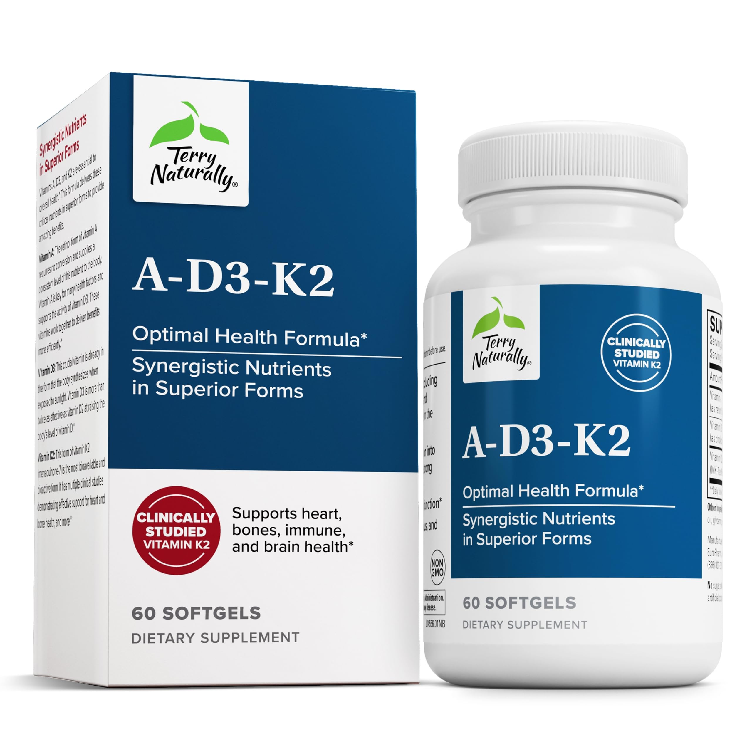 Terry Naturally A-D3-K2 - Immune, Bone and Cardiovascular - 60 Count
