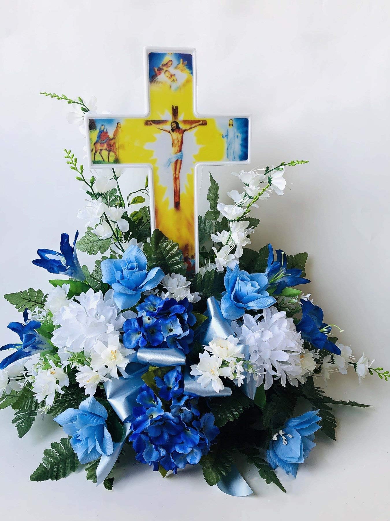 Solar Lighted Jesus Cross by Eternal Light | Illuminated Grave Marker Heartfelt Cemetery Decoration