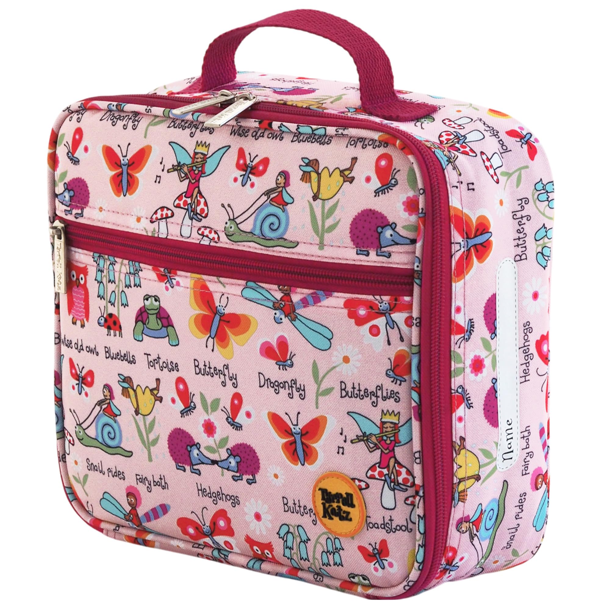 Tyrrell Katz Kids Insulated Secret Garden Printed Lunch Bag in Blue - Children's Zip Meal Bag with Carry Handle, Outer Front Pocket & Interior Mesh Pocket · Made from Recycled Polyester