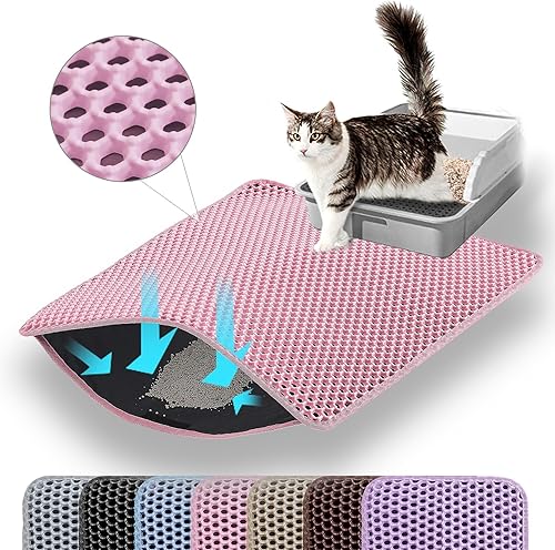 Miniatura 17 de Tapete de arena extra grande para gatos, 30 x 22 pulgadas, tapete de doble capa para atrapar arena para gatos, antideslizante, impermeable, a prueba