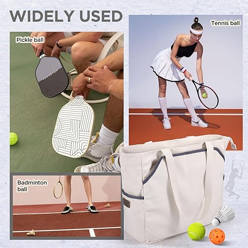 Miniatura 5 de SMRITI Tennis Tote Bag Canvas, Large Sports Handbag Tennis Racket Bag for Women, Portable Tennis Racquet Shoulder Bag for Badminton, Pickleball,