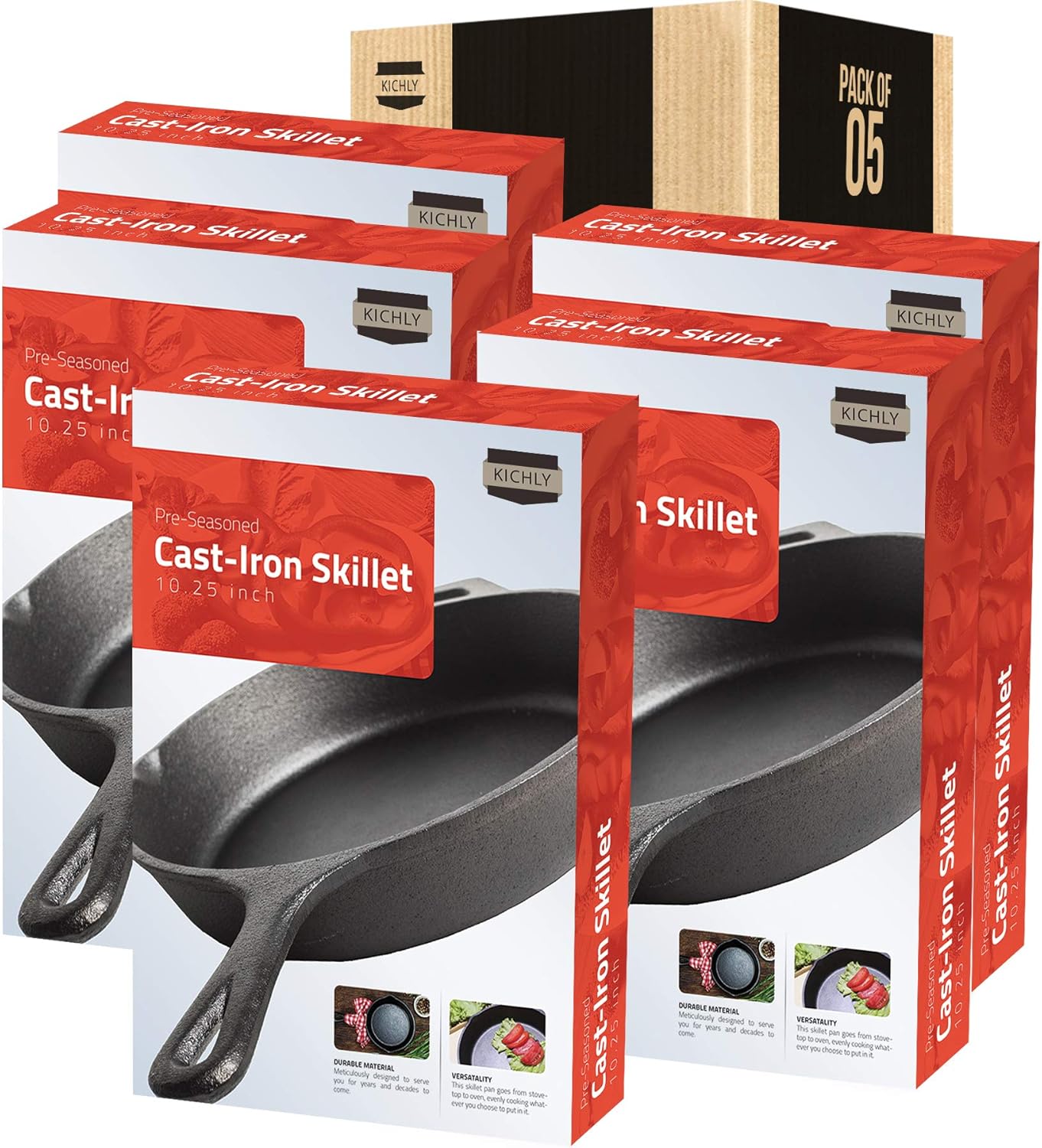 KICHLY PreSeasoned Cast Iron Skillet 10.25 inch (26 cm) Frying Pan