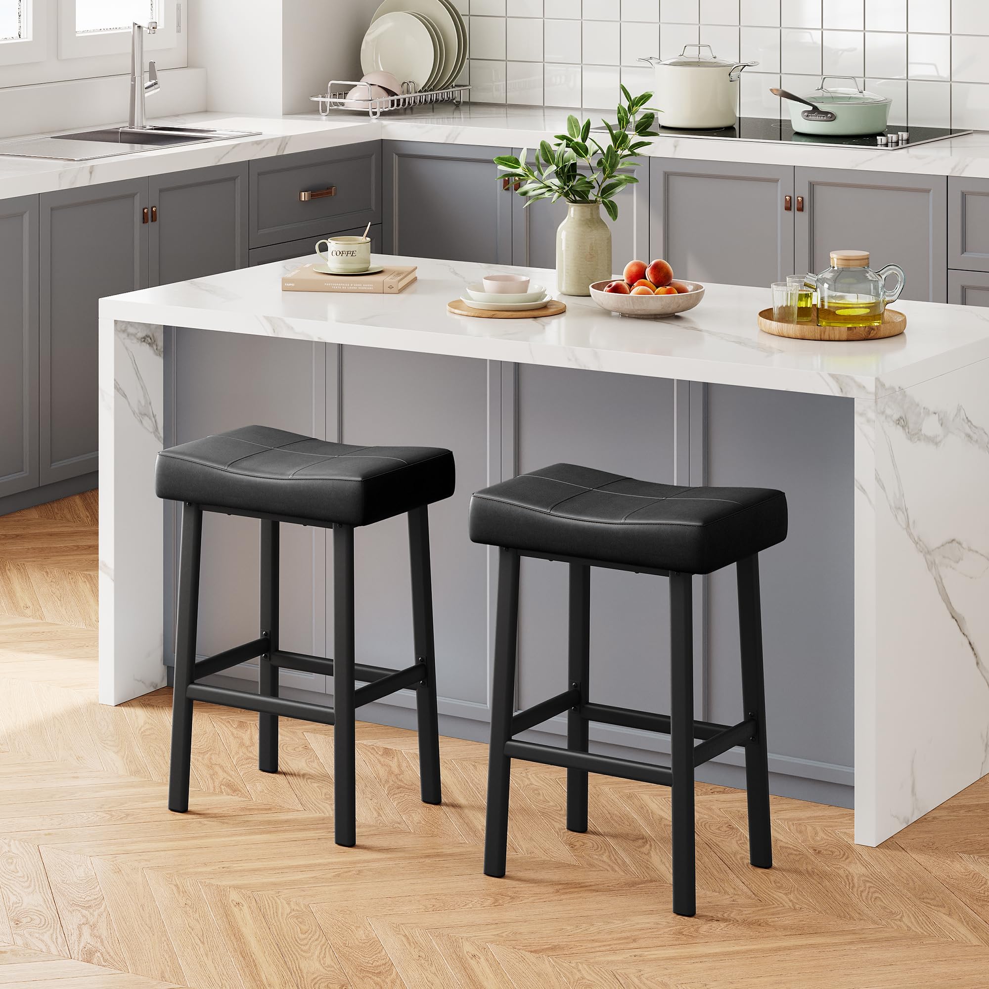 Tabourets de bar imperméables hauteur 74cm assise selle facile à nettoyer lot de 2