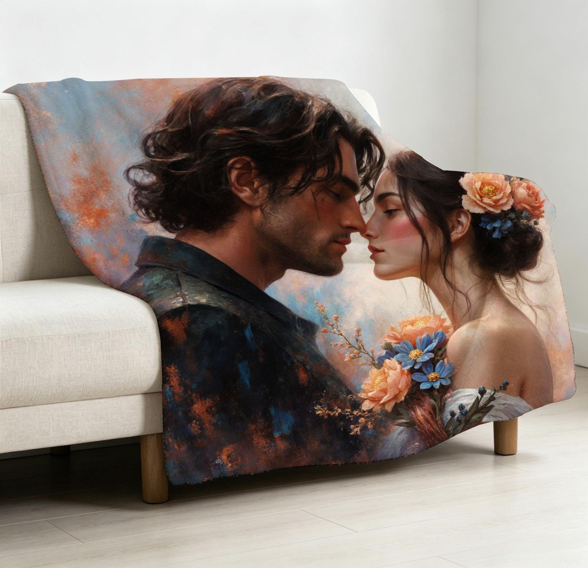 Manta Franela Sherpa 3D Pareja Florida 240x260cm para Cama 180-A375