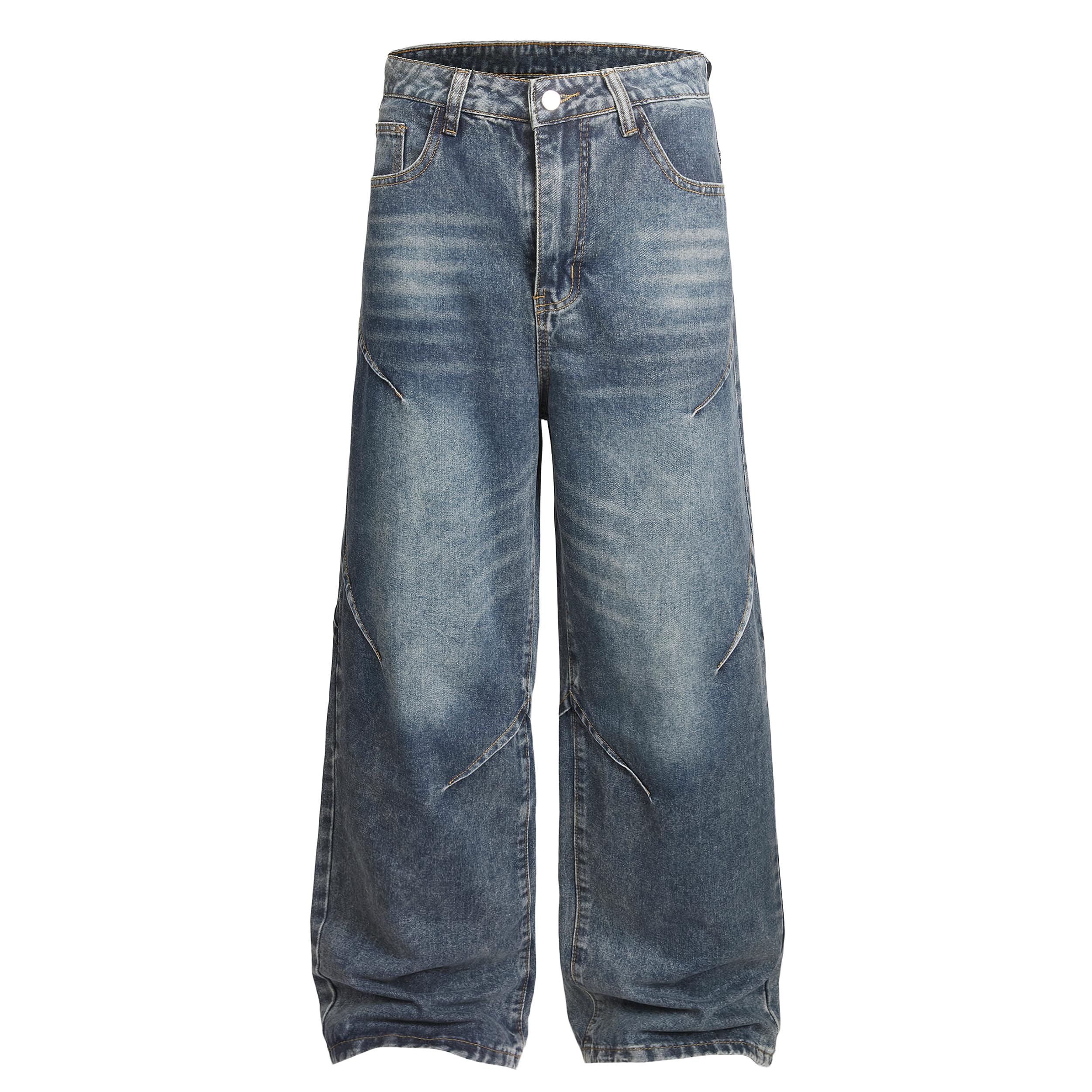 Mens Baggy Hip Hop Jeans Y2K Casual Vintage Wide Leg Skater Denim Pants Loose Fit Long Trousers 2000s