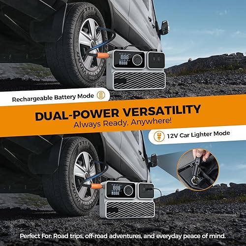 Miniatura 2 de Inflador de neumáticos, compresor de aire portátil, bomba de aire para neumáticos de automóvil, batería recargable inalámbrica de 150 PSI y 12 V CC,