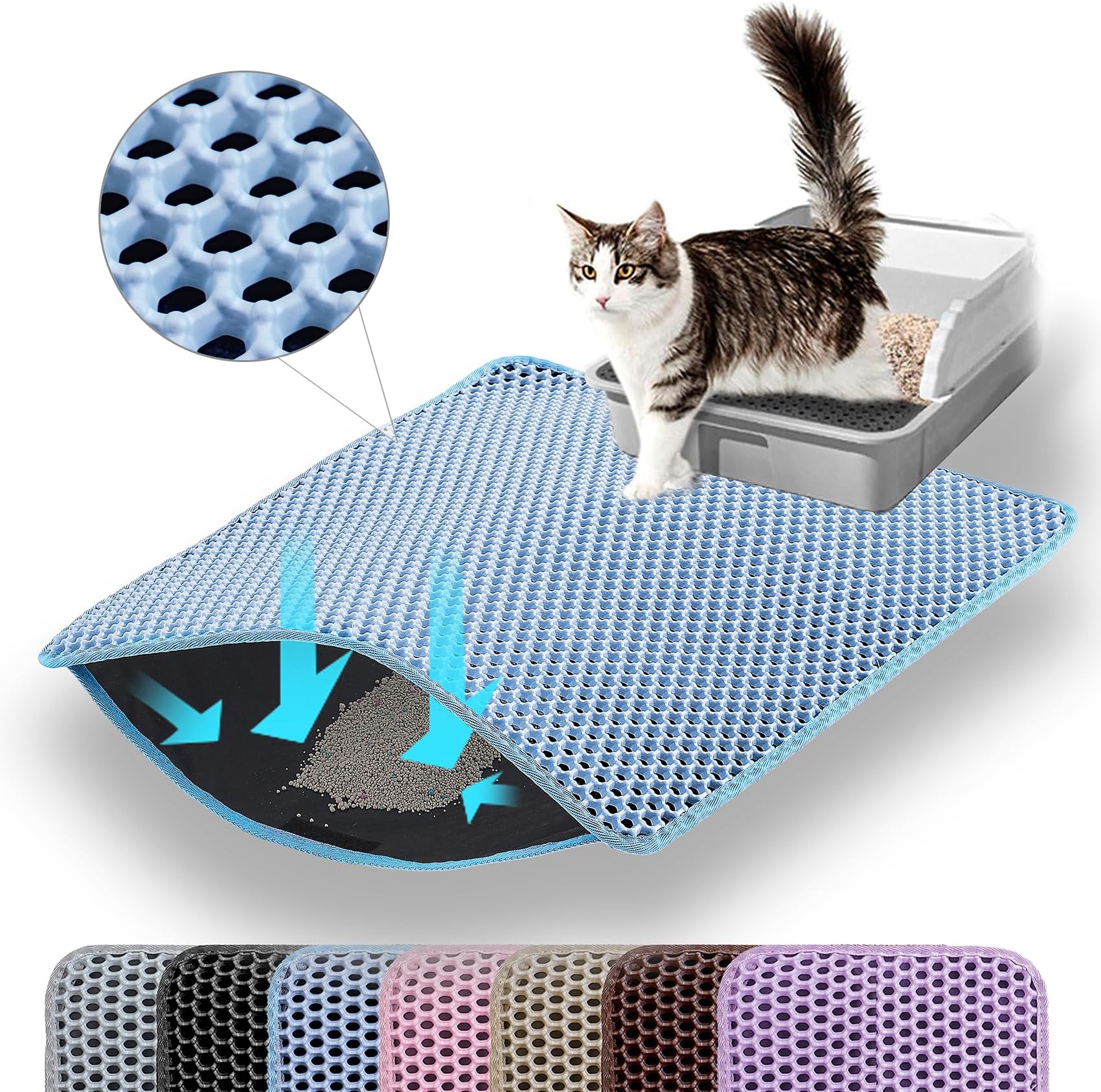 Cat Litter Mat, Double Layer Honeycomb Litter Box Mat