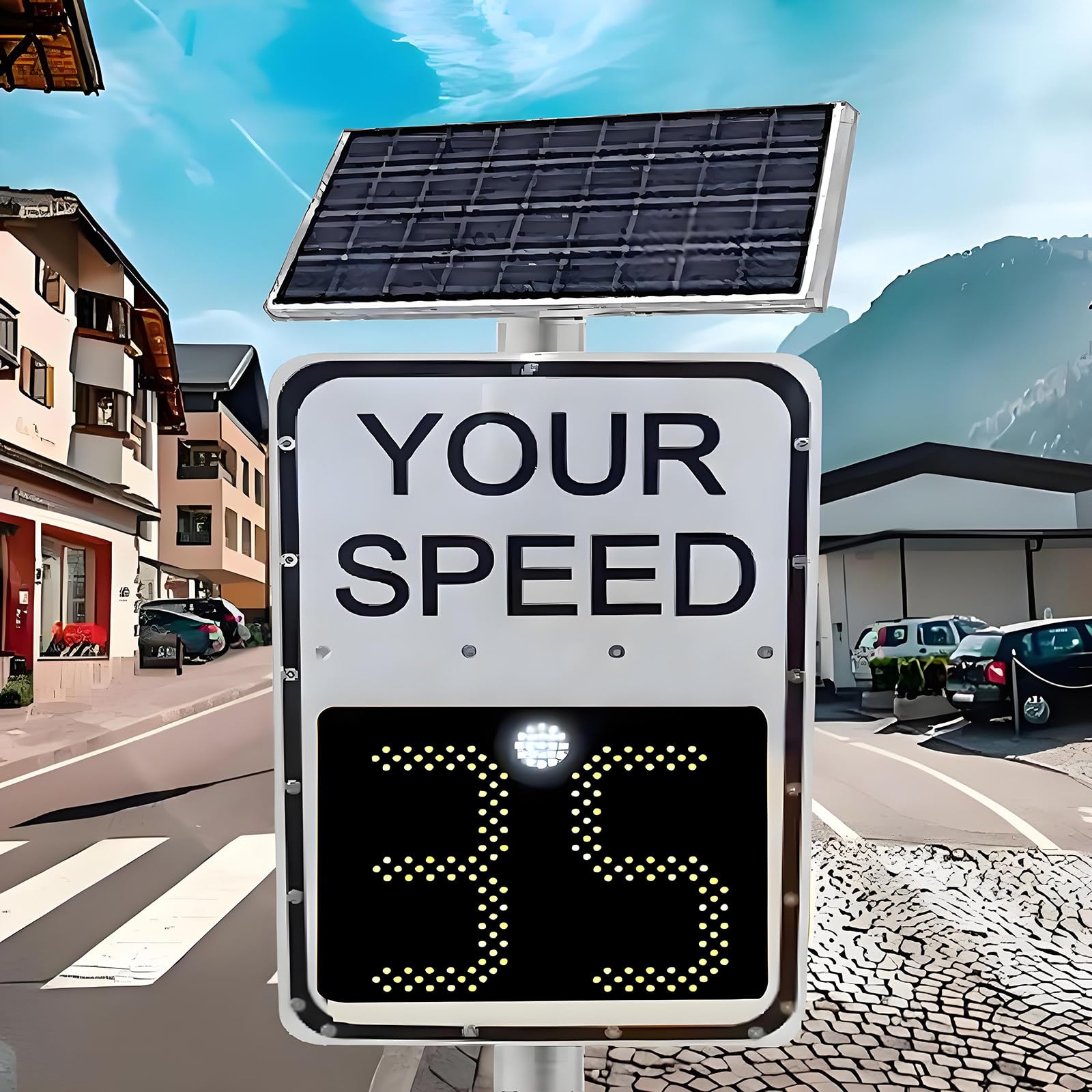 Señal LED de límite de velocidad de tráfico, placa de detección de velocidad alimentada por energía solar, pantalla de advertencia de retroalimentación de tráfico para carreteras y carreteras de