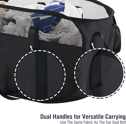 Miniatura 6 de TECHMILLY Cesta de lavandería plegable, cesto de malla desgarro a prueba con manijas reforzadas emergentes para lavandería, baño, dormitorio o viaje