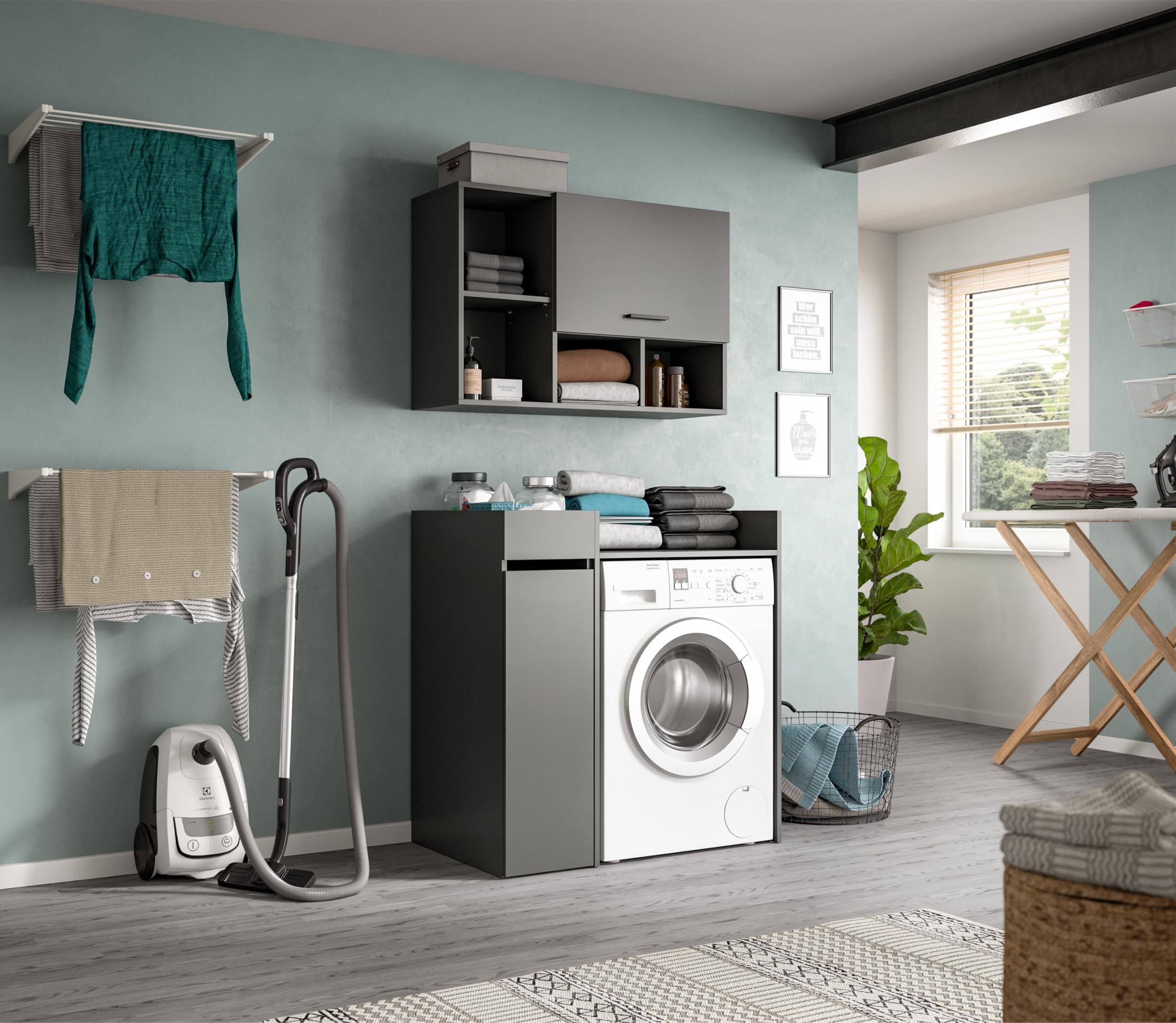 xonox.home – Hängeschrank Free 95x64x34 cm in anthrazit Nachbildung – Wandschrank für Bad, Küche oder Hauswirtschaftsraum – Kompakter Oberschrank mit Stauraum – modern & pflegeleicht