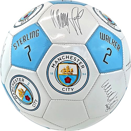 Miniatura 4 de Balón de fútbol oficial del Manchester City FC con firmas de jugador y números de jugador, talla 5