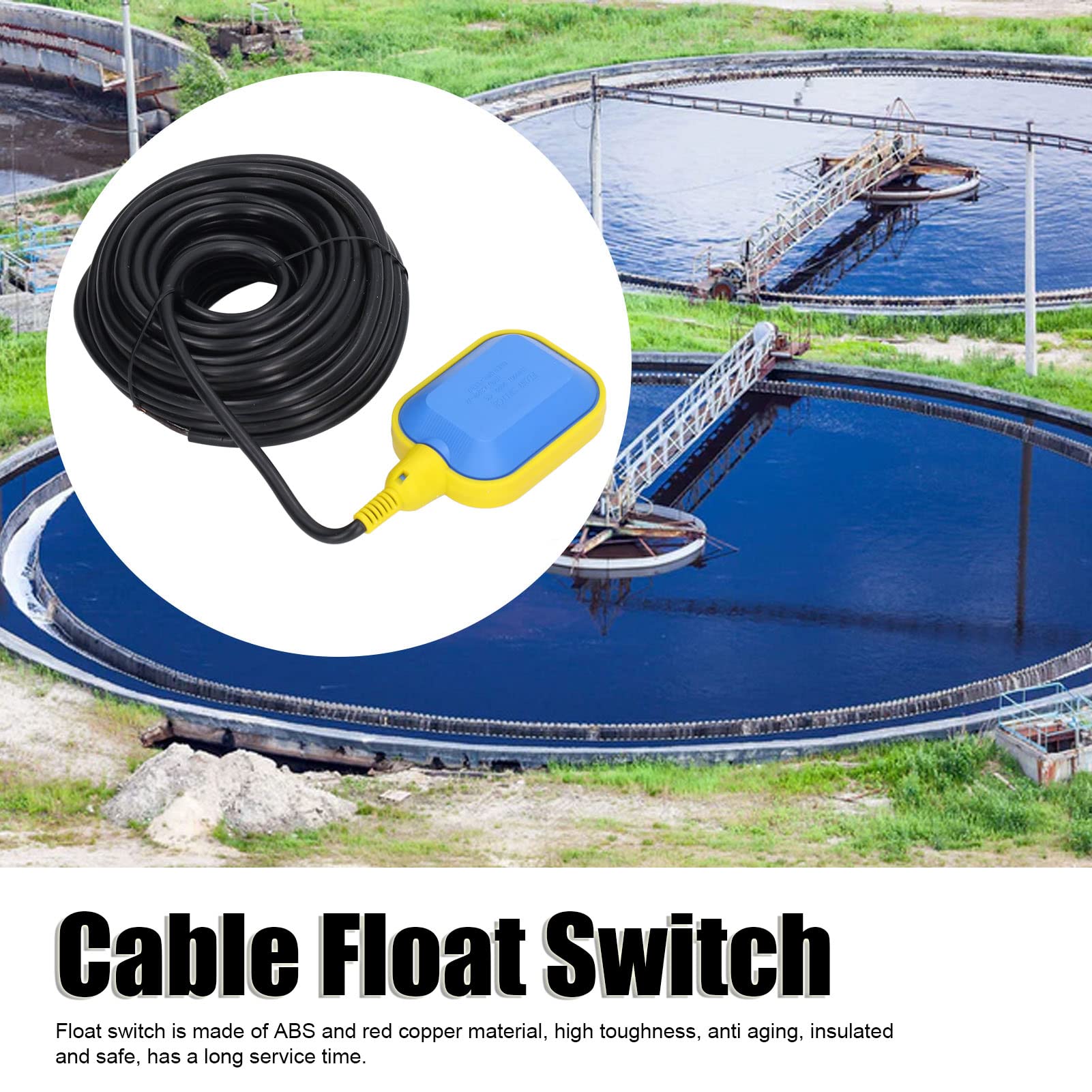 Schwimmerschalter, 15 M Kabel ABS und Rotes Kupfermaterial mit IP68-Wasserdichtigkeit, für Pool-Ölsumpf-Schwachsäure- und Schwachbasis-Wasserstandskontrolle