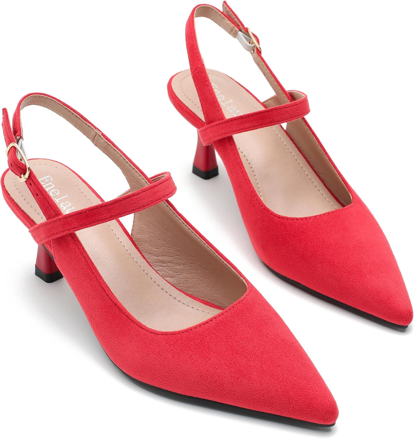 Enelauge Women's Pointed Toe Slingback Pumps Low Kitten Heel Closed Toe Sexy Elegant Dressy Pumps with Strap Wedding Bride Prom Shoes - Image 5