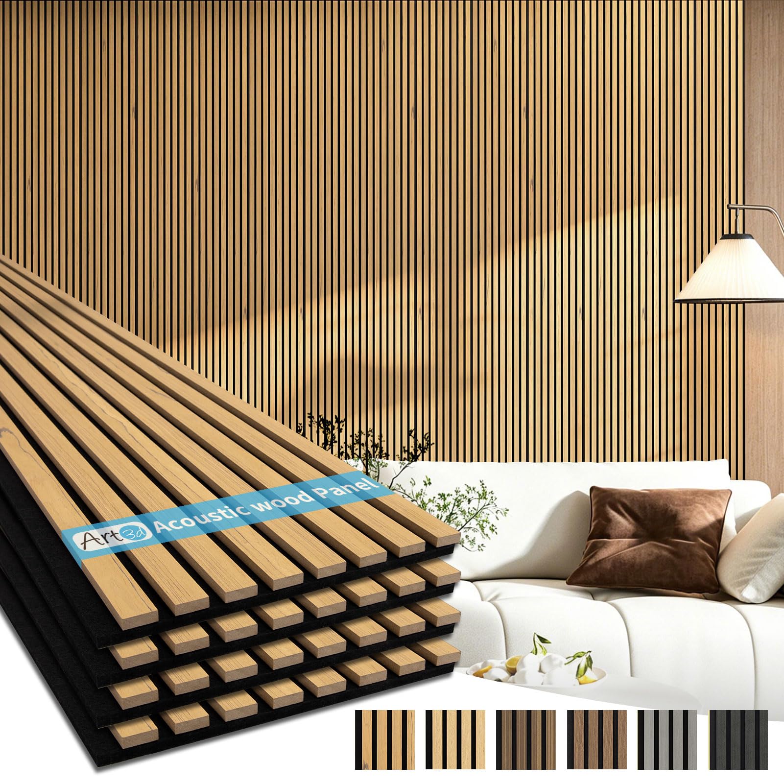 Photo 1 of Art3d Wood Panels for Wall Acoustic 4-Pack 94.5x12.8 Inch - Interior Soundproof Solution for Office, Recording Studio, Gaming Room, Meeting Room, Living Room Wall Decor, Teak