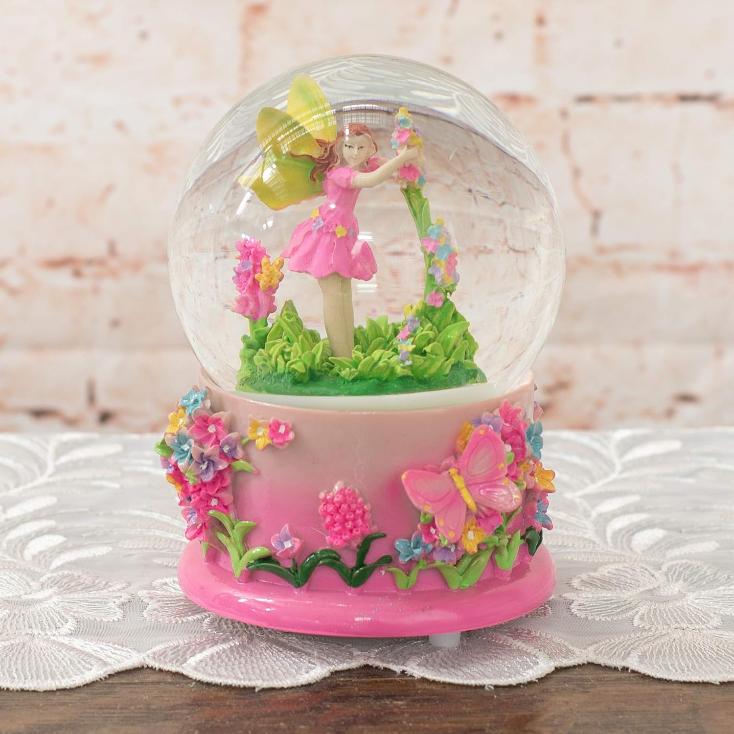 Elanze Designs Magical Fairy in Rotating Garden 100MM Sturdy Wind Up Musical Glitter Water Snow Globe Tabletop Dresser Figurine Decoration Plays Tune Beautiful Dreamer