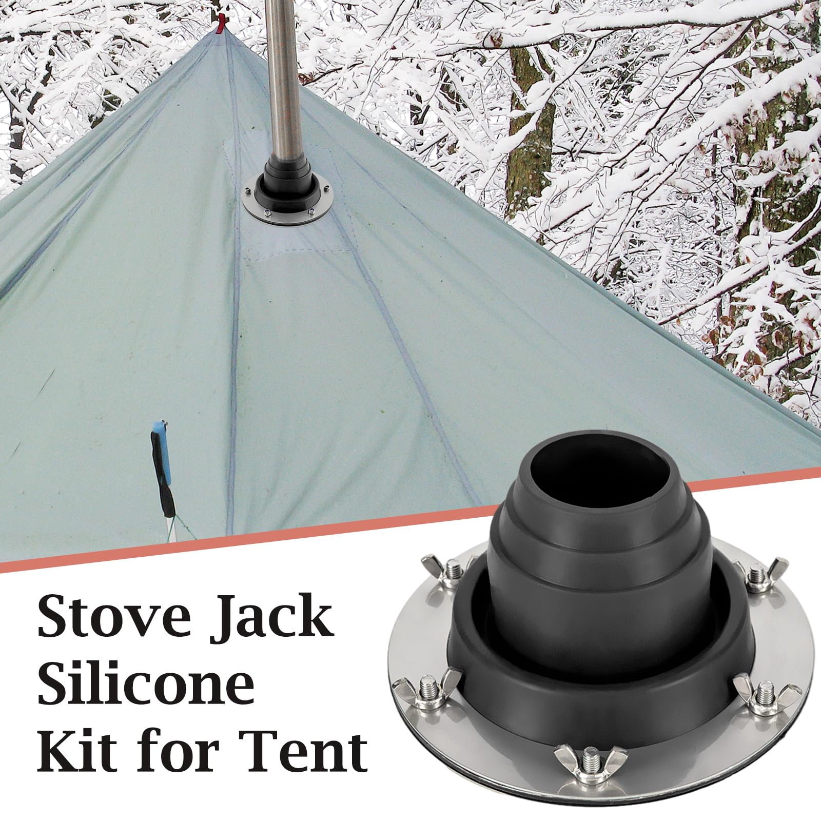 Passe-Tuyau Poêle Tente Hot Tent Stove Jack Silicone Résistant Chaleur - Base Acier Inox, Diamètre 45-85 Mm