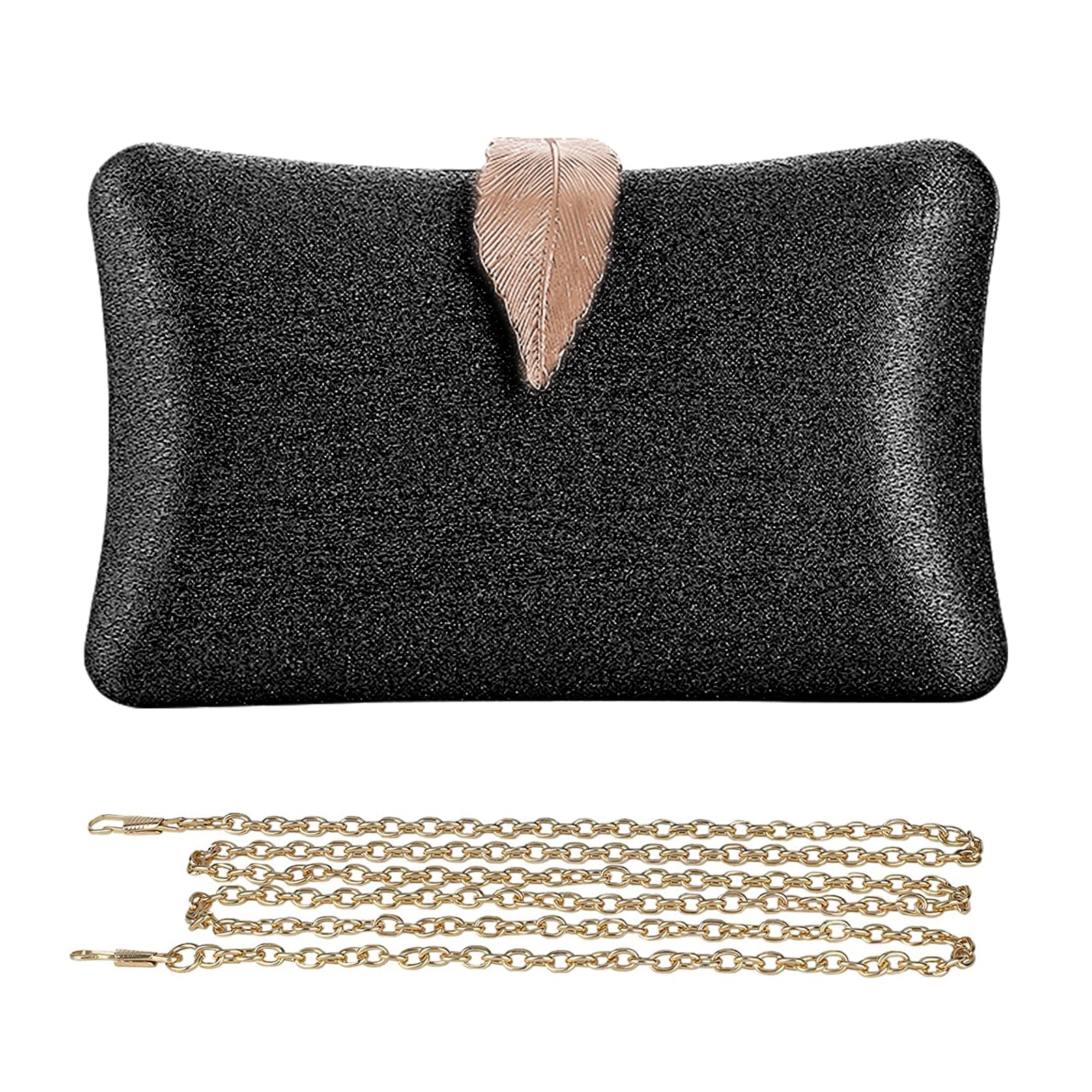 CORIOS Clutch dames ketting avondtas glitter handtas glanzend schoudertas met bladgesp sluiting portemonnee tas voor cocktailparty avondfeest dansfeest zwart, zwart, Large, glanzend