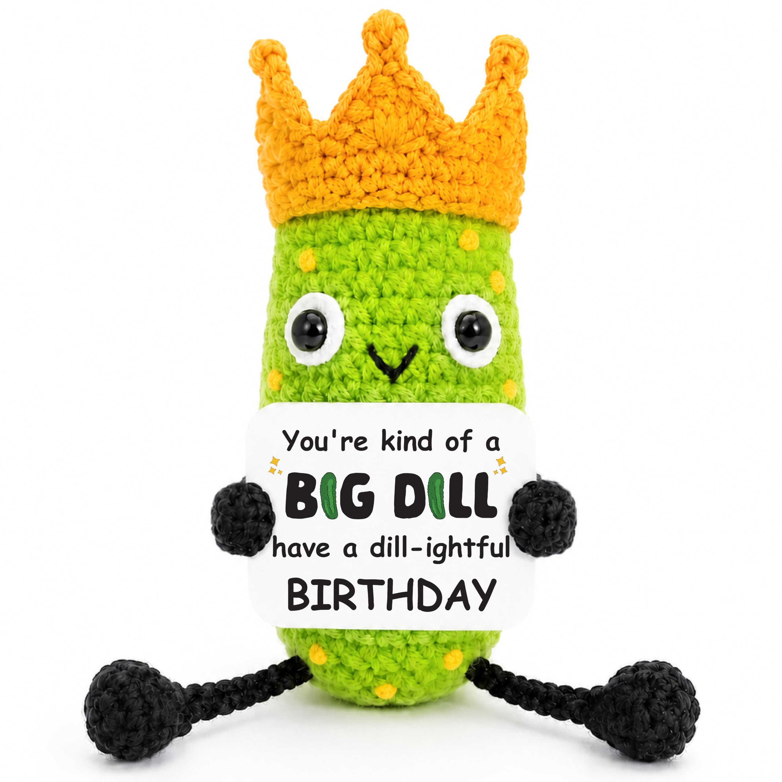 Positive Crochet Pickle Birthday Gift, Happy Birthday Gift for Friend Coworker Teacher Sister Gifts, Funny Dill Pickle Plush, Desk Decor for Mom Dad