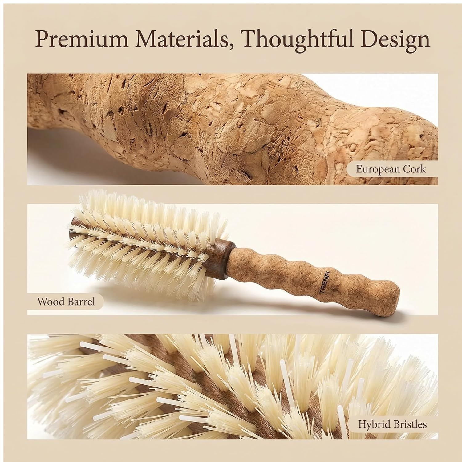 Boar Bristle Round Brush for Blow Drying Fine Thin Hair - 2.75 Inch Large Wooden Barrel with Nylon Pins and Cork Handle - Volumizing Blowout Brush for Women with Thinning or Color-Treated Hair - Image 4