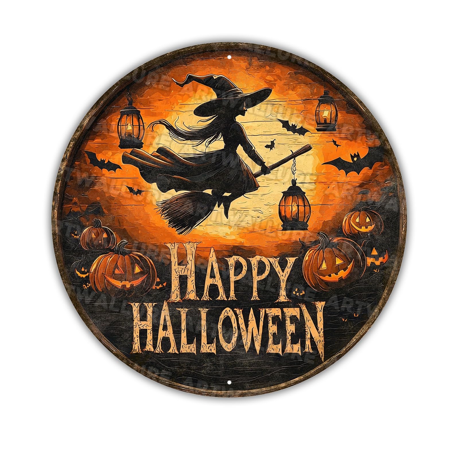 Round Happy Halloween Witch Vintage Sign Pumpkin Metal Tin Sign for Home Bar Kitchen Hotel Dining Room Coffee 8x8inch