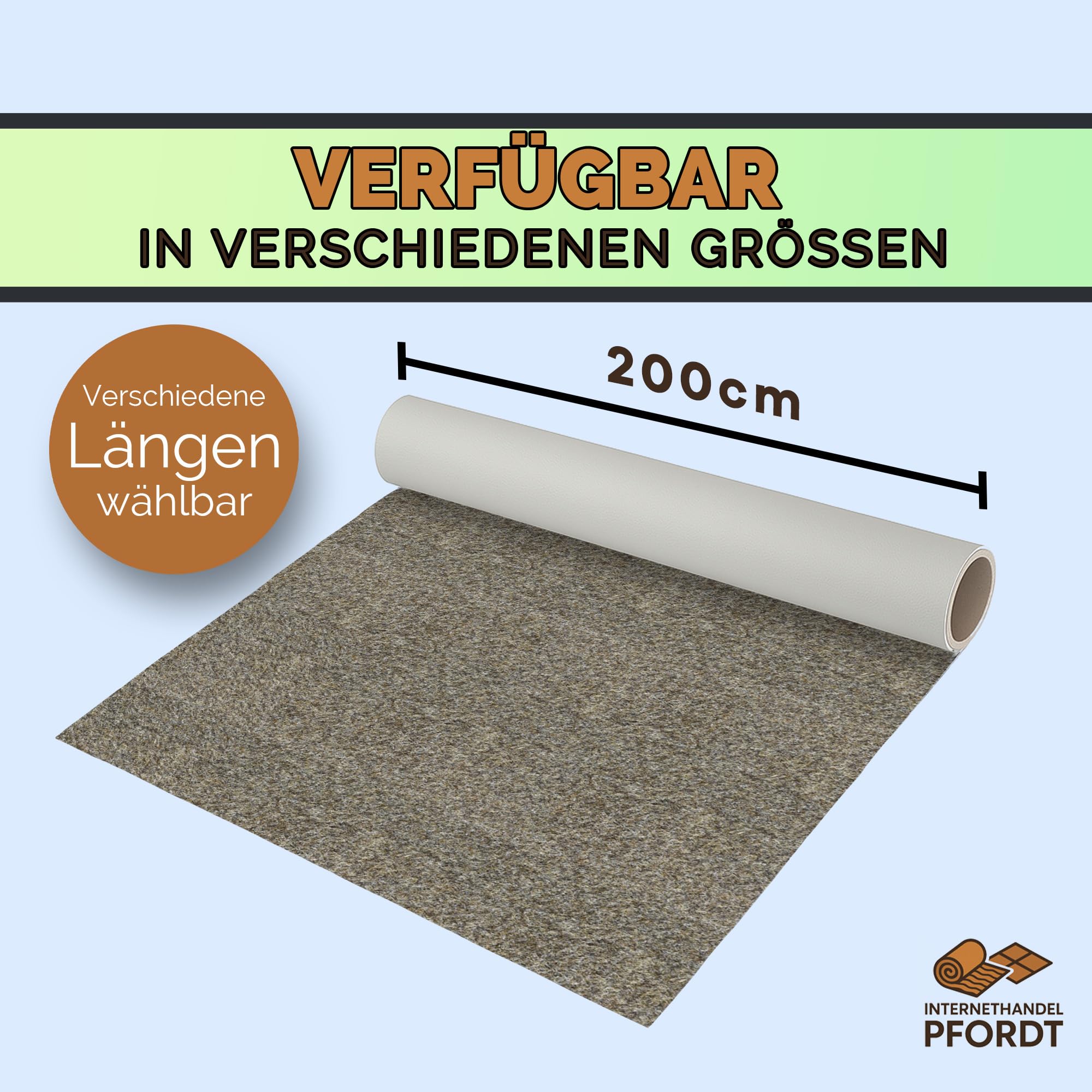 Nadelfilz Teppichboden Beige, 300x200 cm, robuster Nadelvlies Bodenbelag, stuhlrollengeeignet, Meterware für Gewerbe, Büro und Treppe