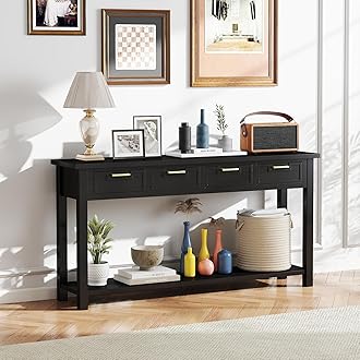 Console Table for Entryway, 60 Inch Sofa Table w/4 Drawers and Bottom Shelf Narrow Long Hallway Table for Living Room Entryway Home, Black
