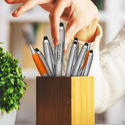 Miniatura 7 de DISCOUNT PROMOS Juego de 50 bolígrafos personalizados con lápiz capacitivo, paquete personalizado a granel, tinta negra, ideal para oficina,