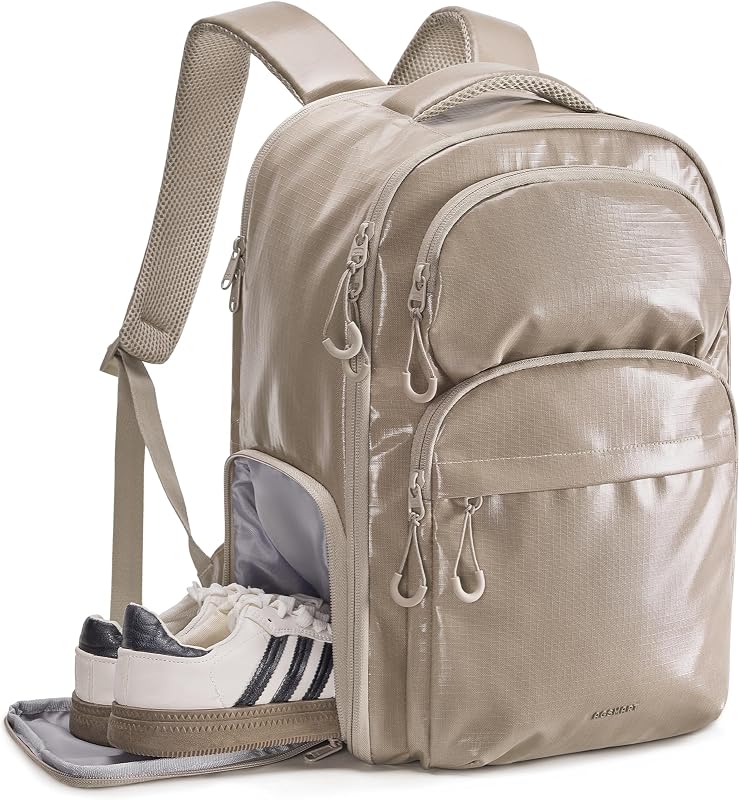 30L Travel Backpack, 15.6 Inch Carry On Backpack Flight Approved, Water Resistant Weekender Bag Daypack, Camel