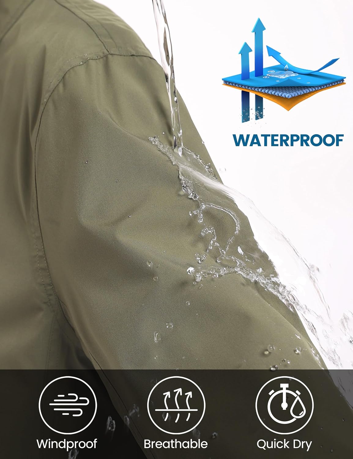 Little Donkey Andy Men's Waterproof Mid-Length Trench Coat, Lightweight Long Rain Coat, Single Breasted Overcoat