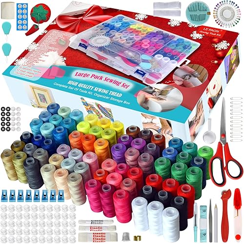 LE PAON Kit de proyecto de costura, kit de costura, organizador de suministros de costura, 72 carretes de hilo de coser de poliéster con juego de