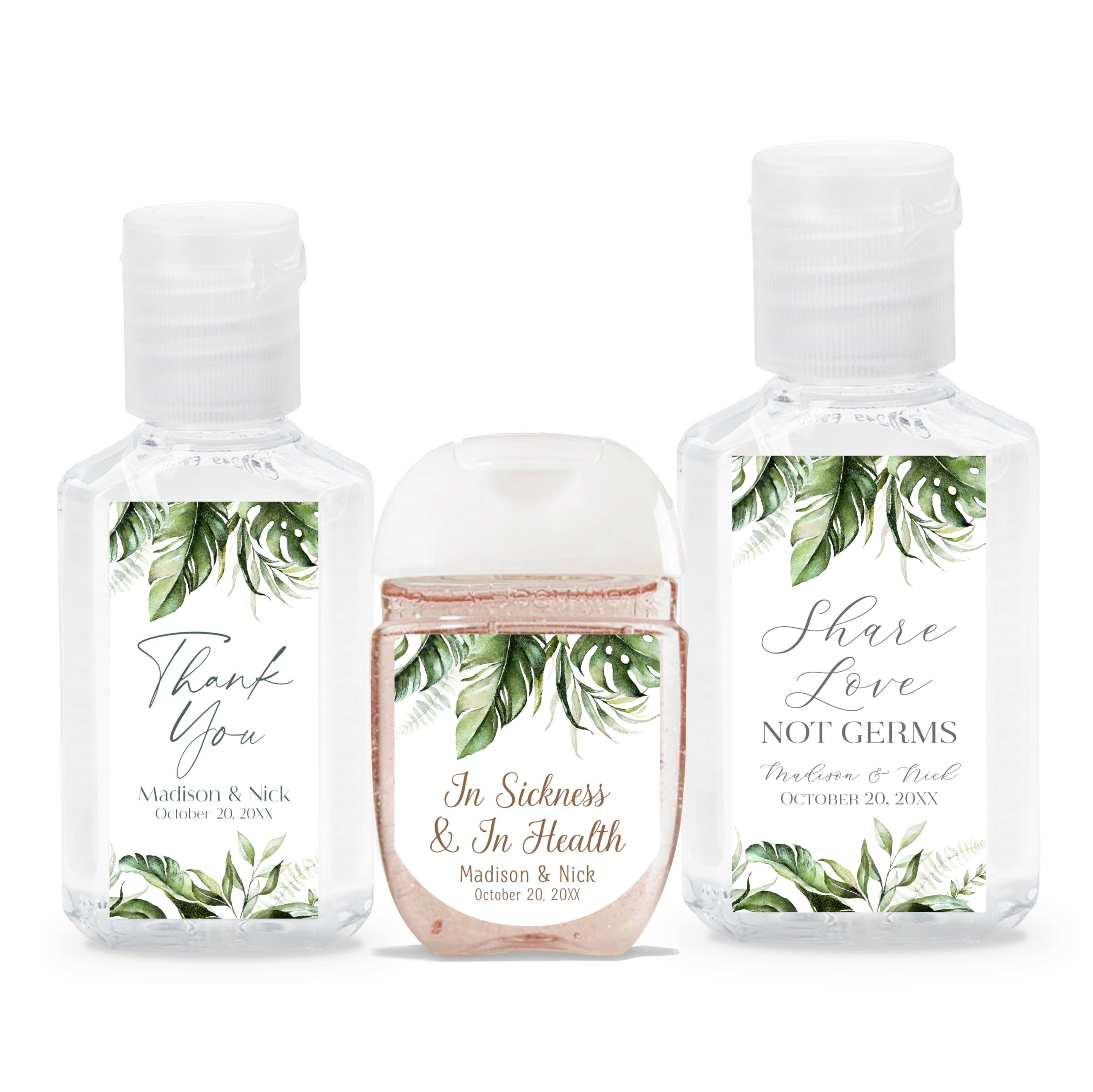 Personalized Hand Sanitizer Labels with Choice of 30 Flower Styles - Four Size Options - Choose Font and Pre-Made Phrases or Design Custom Text -