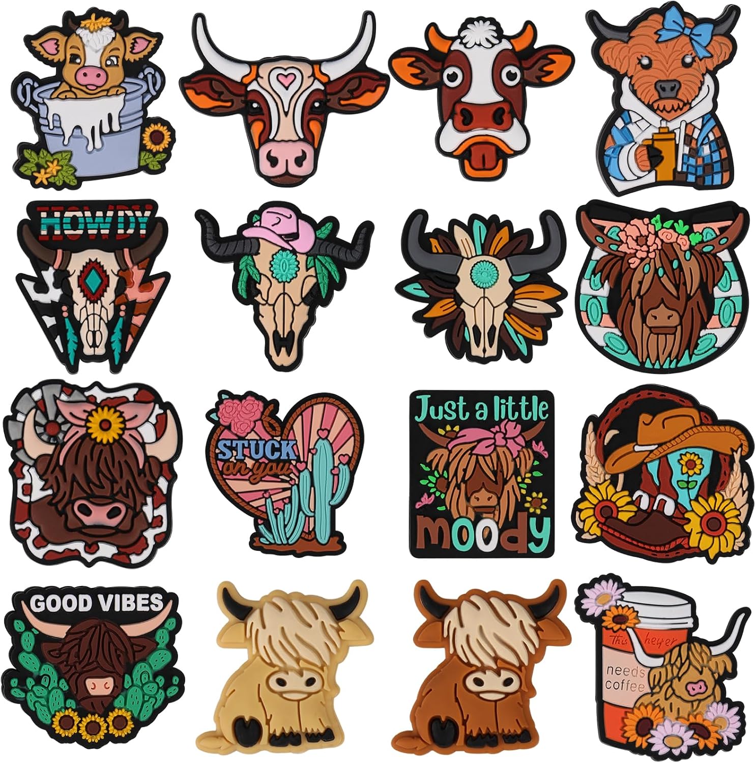 16pc Animal Silicone Beads - Cows