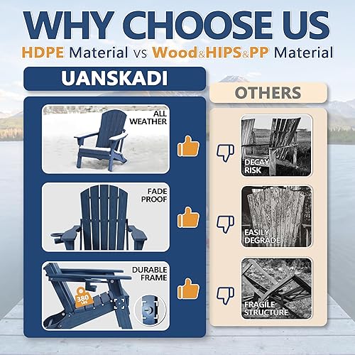 Miniatura 9 de Silla Adirondack plegable con soporte para tazas, de plástico HDPE resistente a todo tipo de clima, sillas de patio al aire libre, asiento de