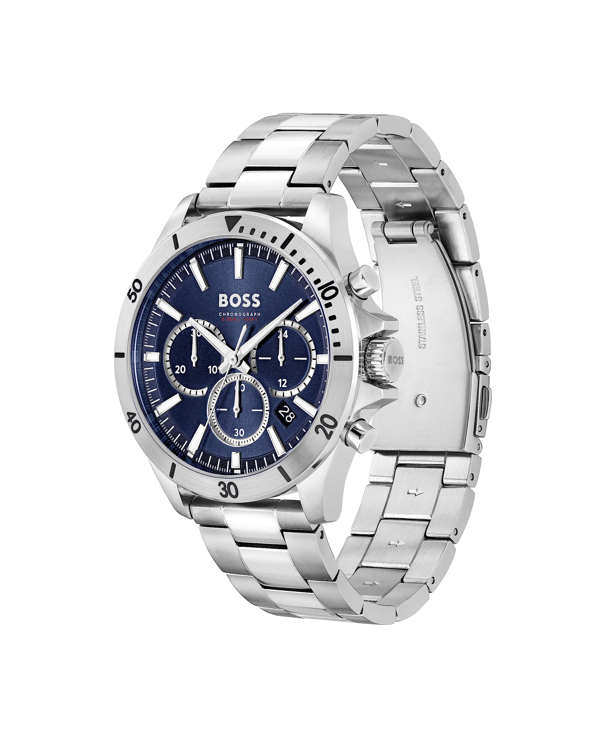 BOSS Chronograph Quarz Uhr für Herren Kollektion Troper mit Edelstahl- oder Lederarmband